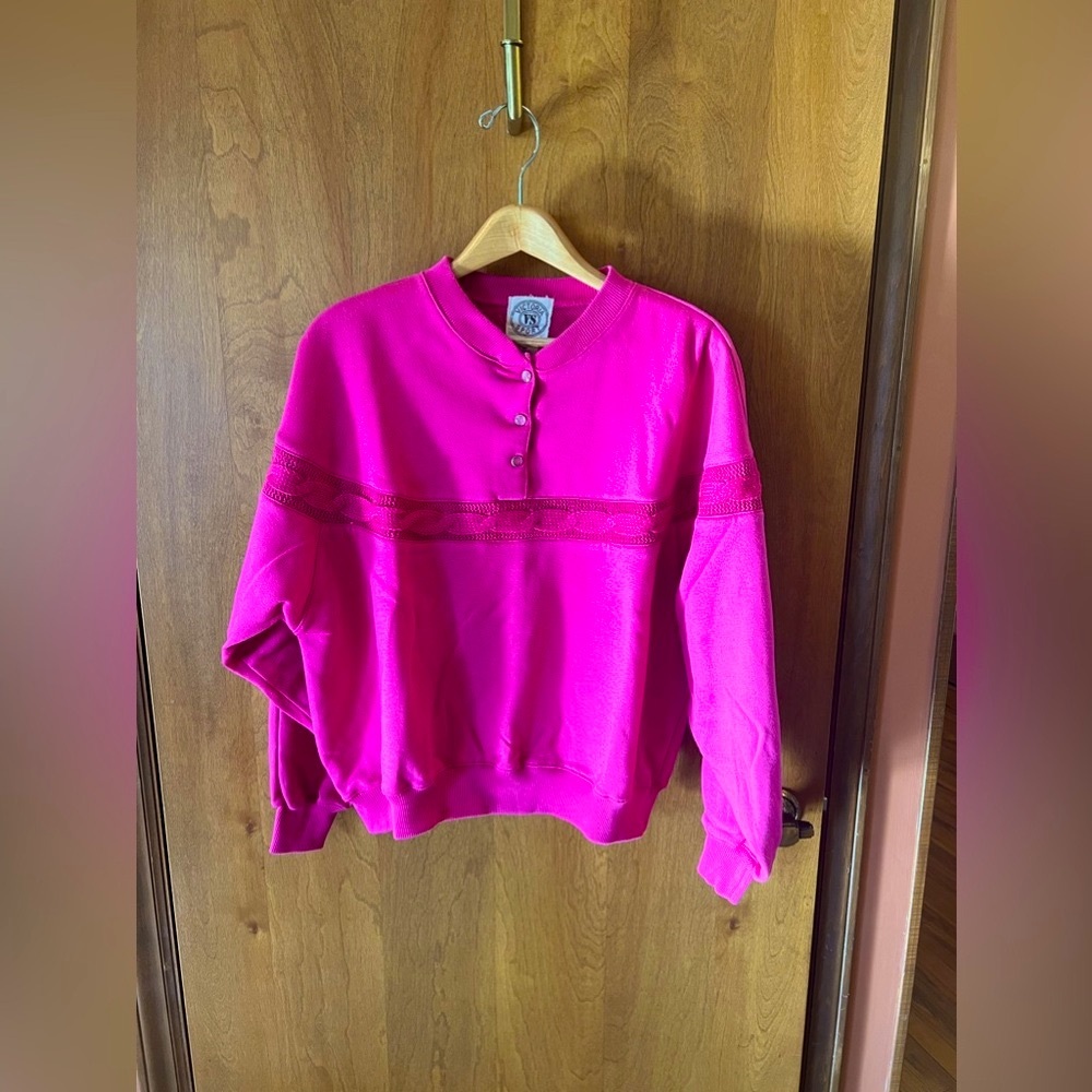 Victoria's Secret Hot Pink Button-Neck Sweatshirt
